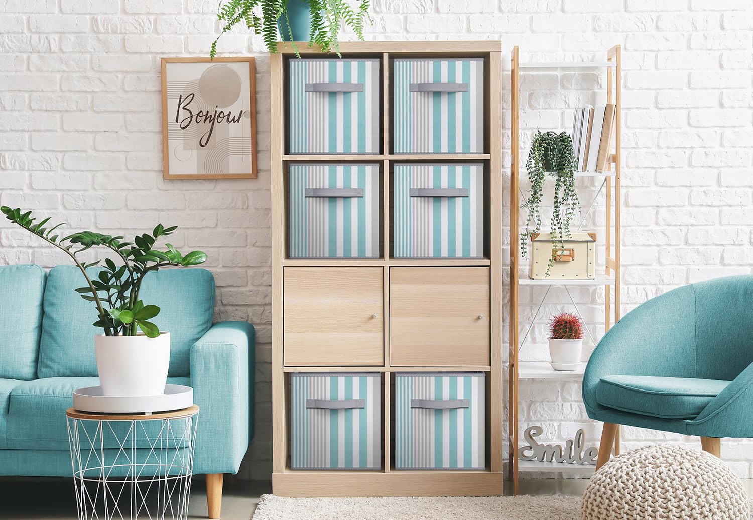 Sorbus 11 Inch Foldable Fabric Storage Cubes (Set of 6) - Collapsible Cloth Bins for Shelves, Toy Organizer, Closet & Nursery - Aqua Pattern Home Organization Bins for Bedroom, Kids Room & Playroom Storage Solutions