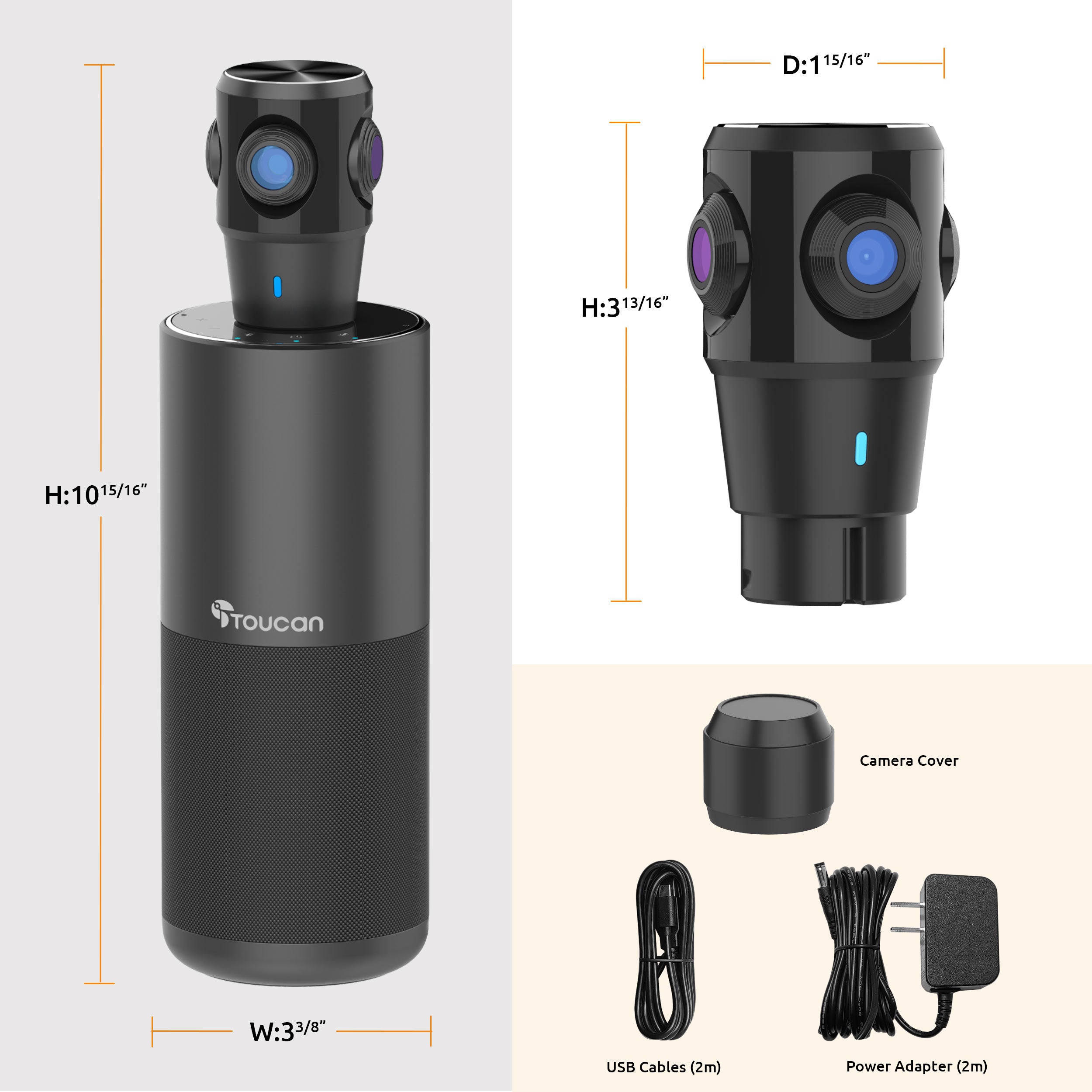 Toucan 360° Video Conference System - All-in-One HD Webcam with Noise Cancellation for Remote Work, Online Meetings & Virtual Classrooms