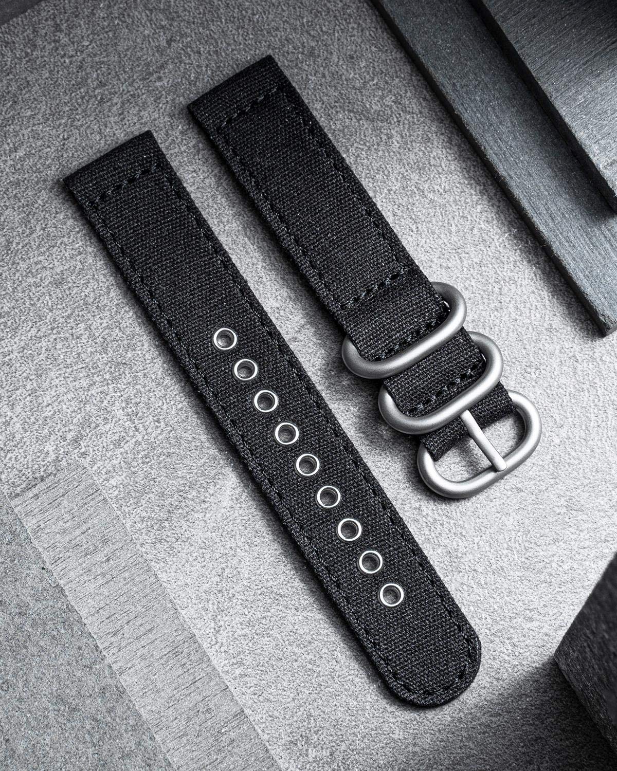 BINLUN Canvas Smartwatch Band - 20mm/22mm Sailcloth Strap Compatible with Samsung, Huawei, Garmin & Fossil Watches (Khaki, Black, Army Green) | Durable & Comfortable for Workouts, Outdoor Activities & Daily Wear