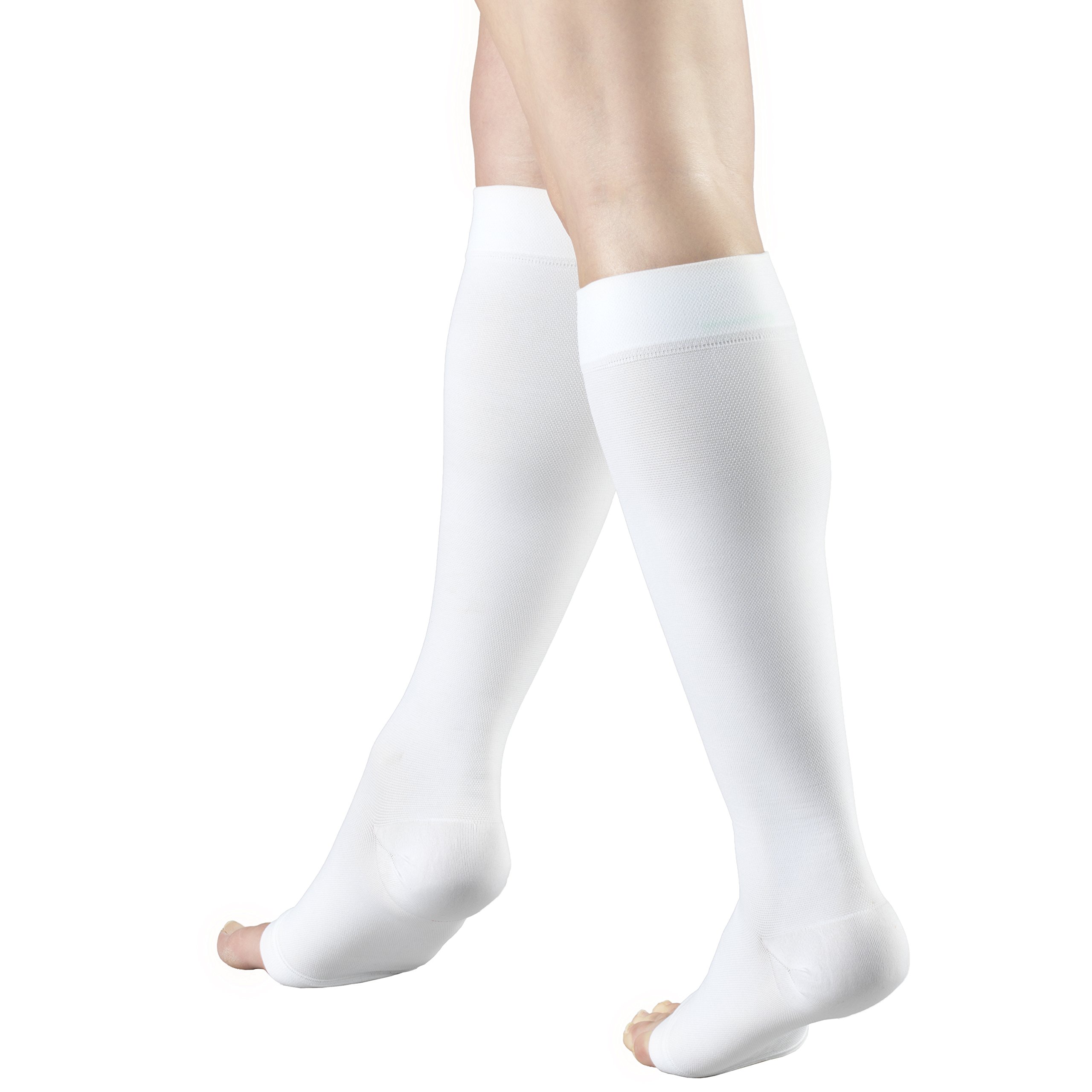 Truform 30-40 mmHg Medical Compression Socks for Men & Women - Knee High Open Toe Support Stockings in White (Large Size) - Ideal for Circulation, Varicose Veins & Post-Surgery Recovery