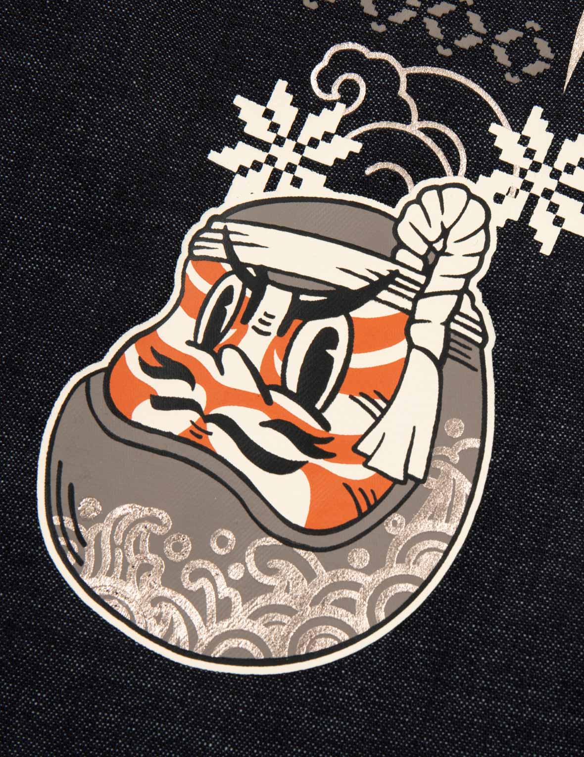 Kumadori Daruma Daicock Print Regular Fit Denim Shirt for Men - Japanese Streetwear Fashion, Casual Wear & Festival Outfits
