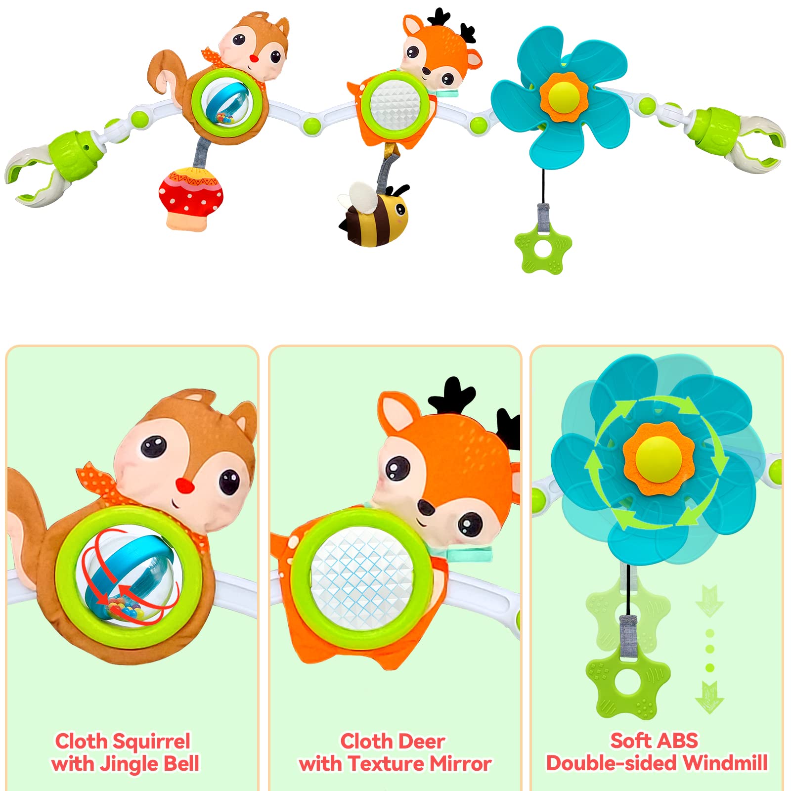 Best Baby Car Seat & Stroller Toys for 0-12 Months - Teething, Windmill & Rattle Sensory Toys for Crib, Bassinet - Promotes Brain & Motor Skills Development - Perfect Newborn Gift (Magical Forest Design) - Great for Travel, Playtime & Early Learning