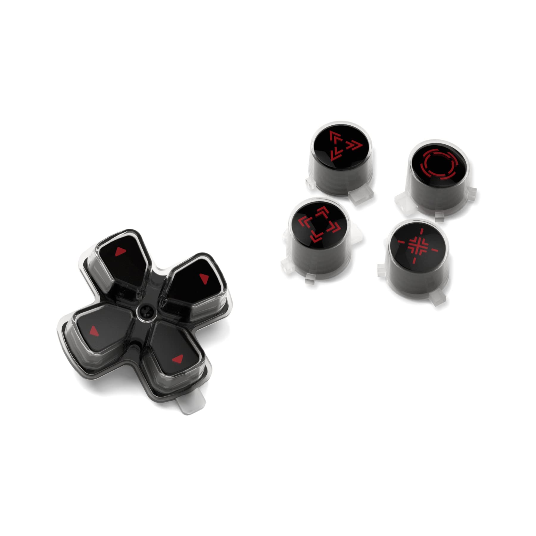 eXtremeRate Custom D-Pad & Action Buttons for PS5 Controller - Black, Clear & Carmine Red Three-Tone Design with Redesigned Symbols | Enhanced Gaming Performance for FPS, Fighting & Action Games