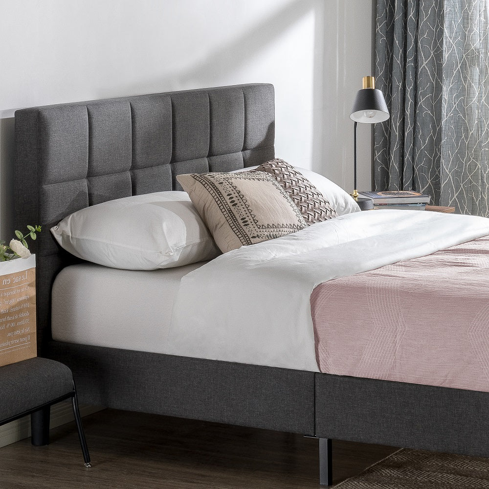 Zinus Lottie Upholstered Platform Bed Frame with Wooden Slats - Queen Size, Modern Upholstered Bed Frame with Headboard, Easy Assembly, Bedroom Furniture for Adults & Guest Rooms