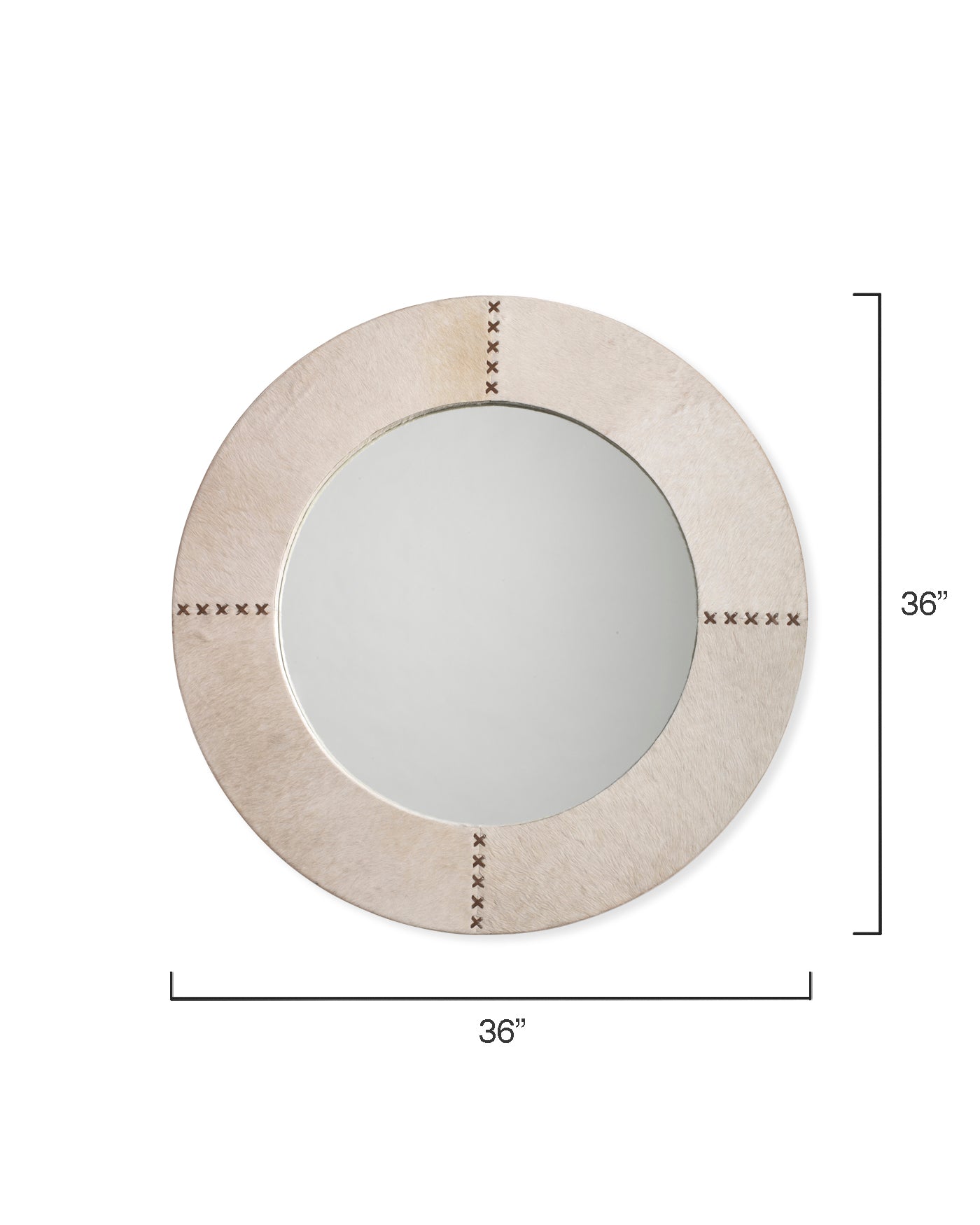 Round Cross Stitch Mirror - White Hide Wall Decor for Home, Bedroom, Living Room & Bathroom - Handmade Boho Style Decorative Mirror