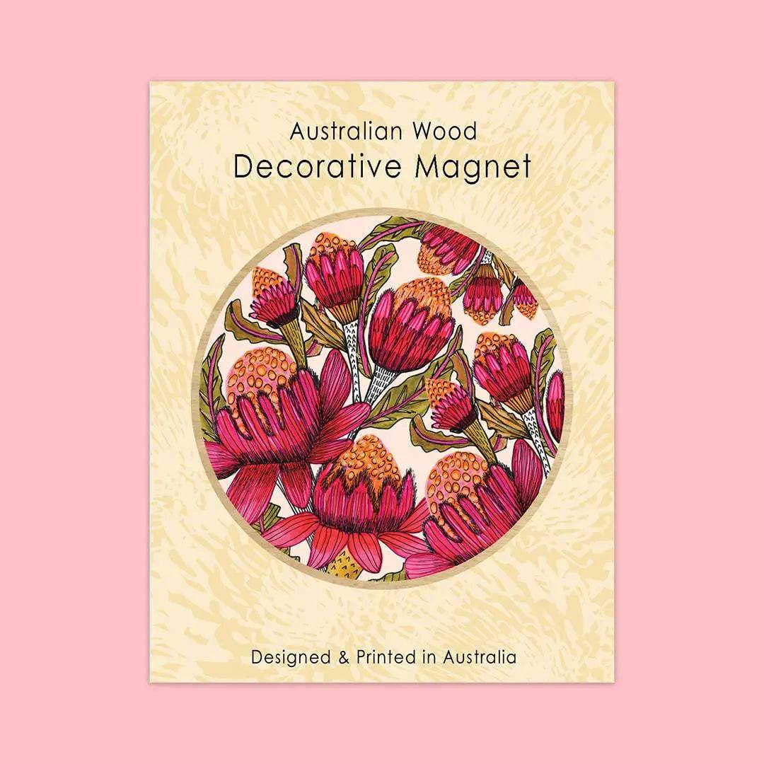 Waratah Flowers Magnetic Gift Set - Elegant Floral Fridge Magnet & Greeting Card Combo for Home Decor, Wedding, Anniversary & Birthday Gifts - Perfect for Kitchen, Office & Gift Giving