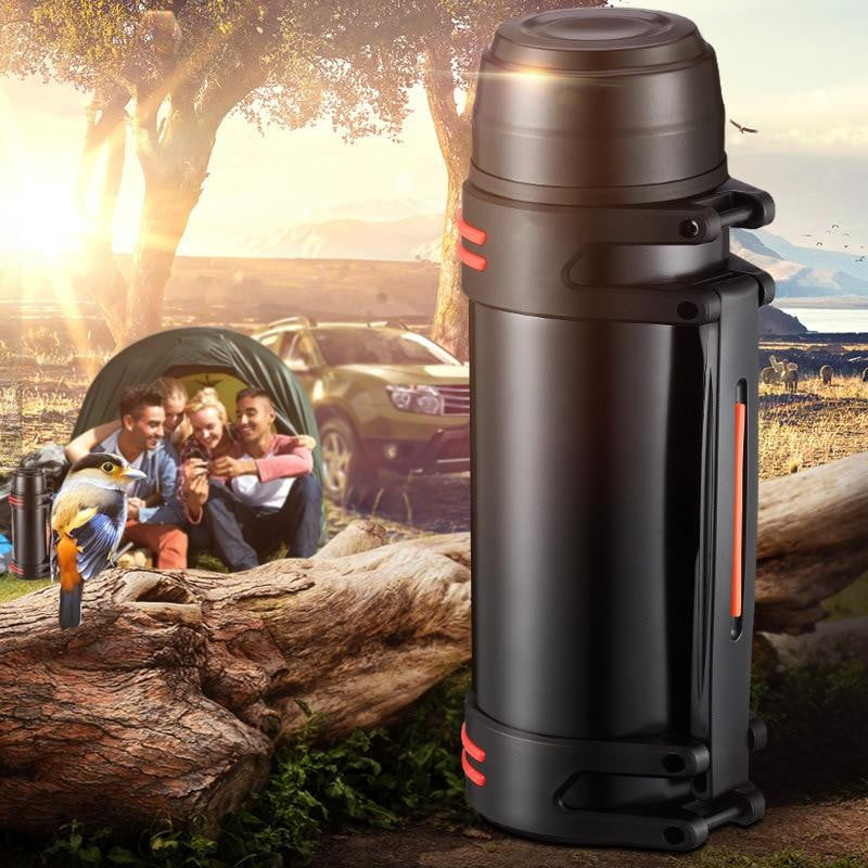 Premium Stainless Steel Double Wall Vacuum Insulated Thermos with Handle - The Aqua Grail Thermo - Keeps Drinks Hot/Cold for Hours - Perfect for Camping, Office & Outdoor Adventures