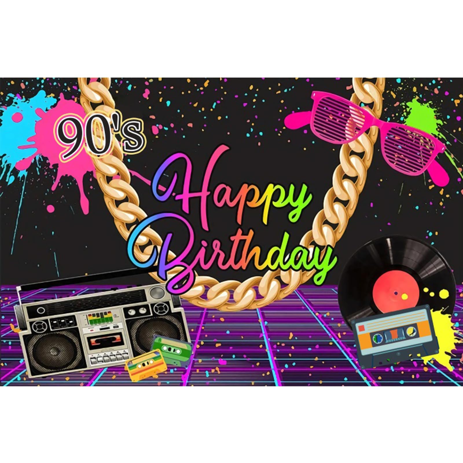 YongFoto 90s Hip Hop Graffiti Backdrop 7x5ft - Retro Music Rock Punk Photography Background for Birthday Parties, Cake Tables, Photo Studio Booth Props & Wall Decor