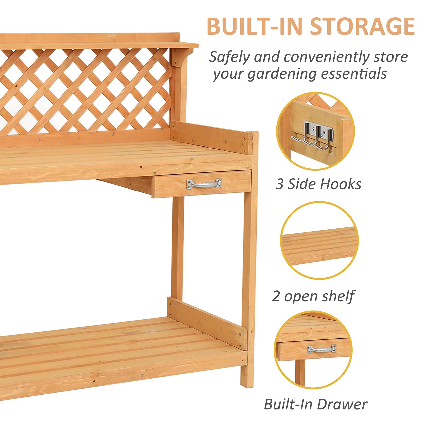 HOMVENT Wooden Potting Bench with Drawer & Shelves for Garden, Patio, Backyard - Outdoor Use