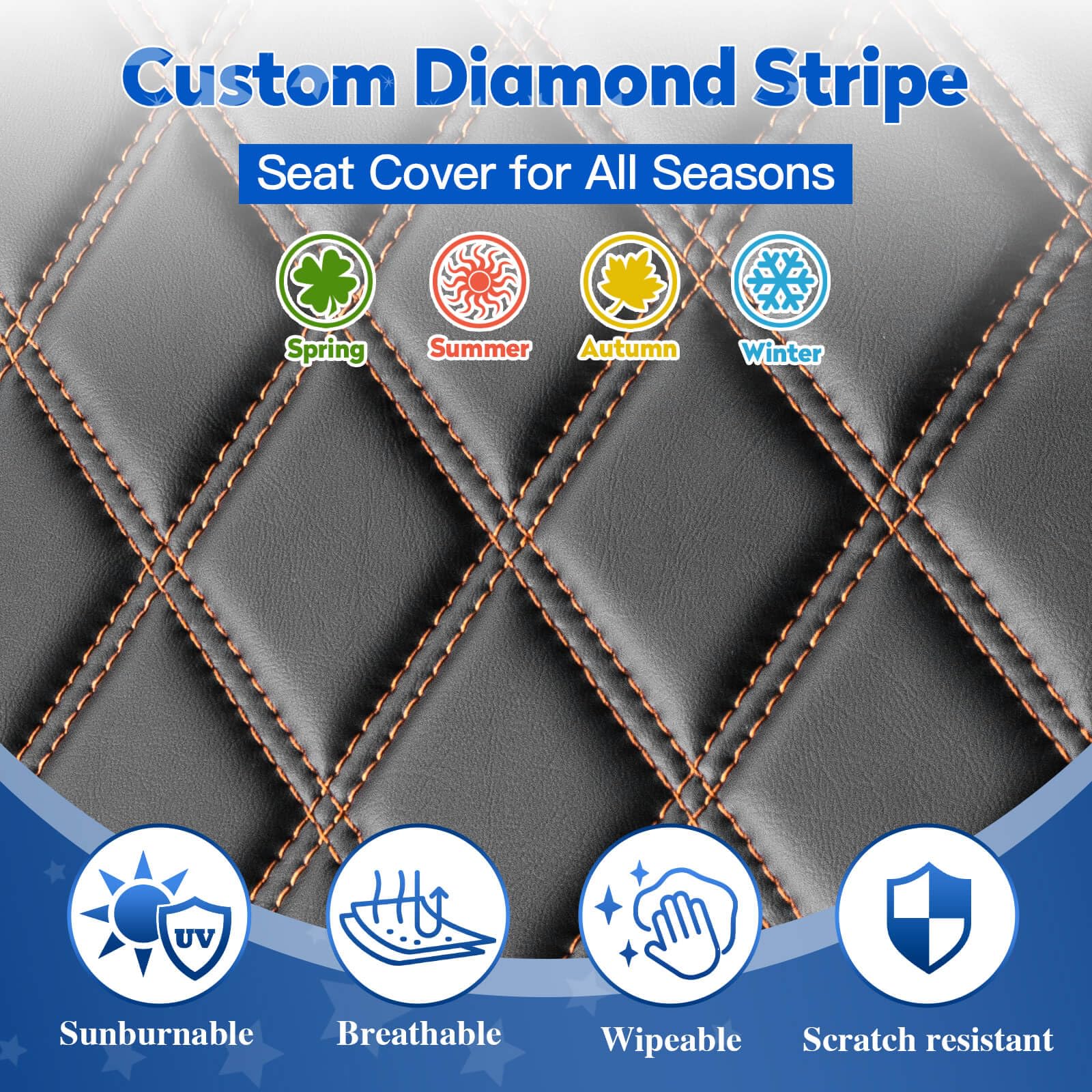 Premium Golf Cart Diamond Seat Covers Kit - Universal Fit for Club Car DS Pre-2000 Models | No Nails Required Vinyl Seat Covers with Black & Brown Stitching | Perfect for Golf Course Rides, Outdoor Events & Custom Cart Upgrades