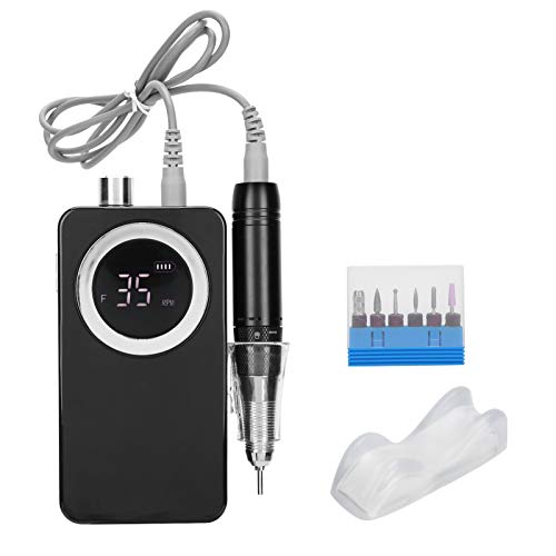 Professional Electric Nail Drill Kit - Manicure & Pedicure Tool with 6 Drill Bits & Sanding Bands for Nail Shaping, Gel Polish Removal - Perfect for Salon & Home Nail Care (US-Black)