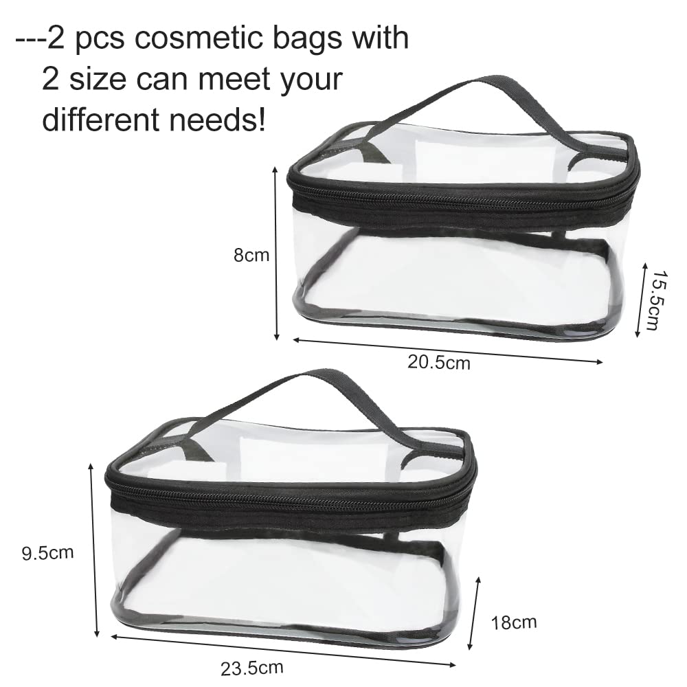 Corsehild 2 Pack Clear Travel Toiletries Bag - Waterproof PVC Cosmetic Makeup Pouch with Zipper for Women & Men - Perfect for Airplane Carry-On, Gym, Beach & Vacation Essentials (Black)
