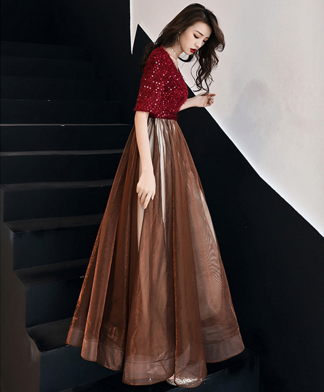 Elegant Burgundy Sequin Tulle Long Prom Dress for Women - Sparkling Evening Gown for Homecoming, Formal Events & Special Occasions