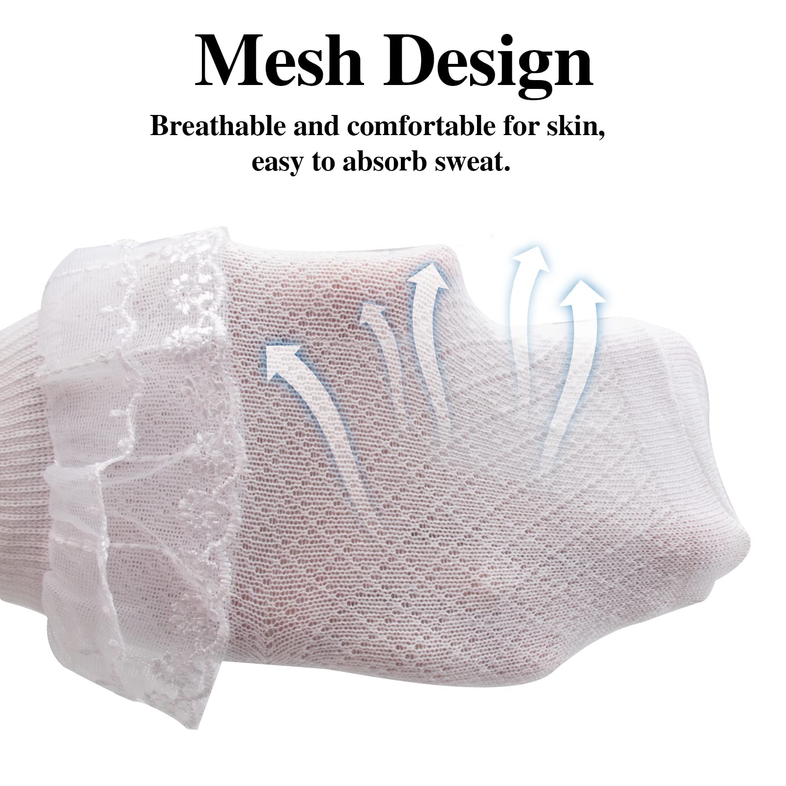 5 Pairs Toddler Baby Girls Ruffle Lace Socks - Eyelet Mesh Cotton Frilly Ankle Soft Dress Socks for Kids 2-13T - Perfect for Princess Costumes, Parties & Special Occasions