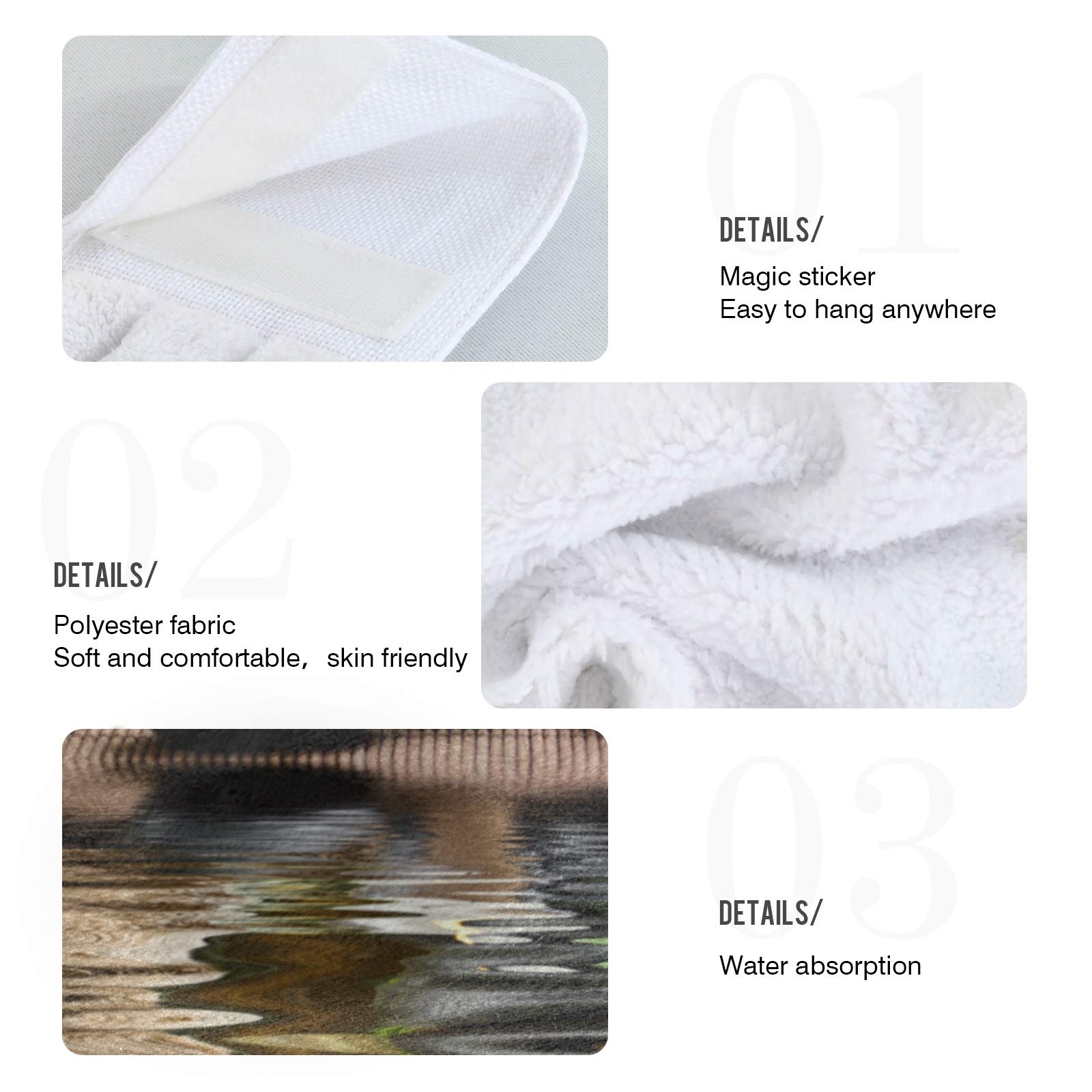 Blueangle Set of 2 Zen Basalt Stones Wood Hanging Tie Towels - Super Absorbent Soft Coral Velvet Dish Cloth for Kitchen & Bathroom - Perfect for Drying Hands, Wiping Dishes and Decorating Your Home
