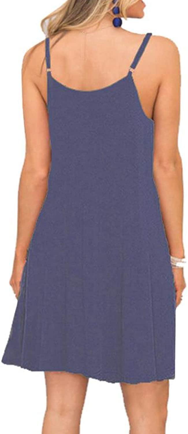 BEUFRI Women's Summer Spaghetti Strap Casual Dress - Lightweight Swing Tank Top with Pockets for Beach Cover Up, Vacation, Pool Party & Outdoor Activities