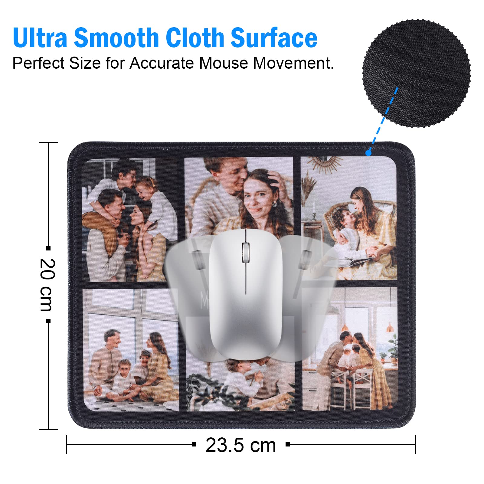 Custom Photo Mouse Pad - Personalized with Your Picture & Text - Non-Slip Gaming & Office Desk Accessory for Computer, Laptop, PC Users (Black)
