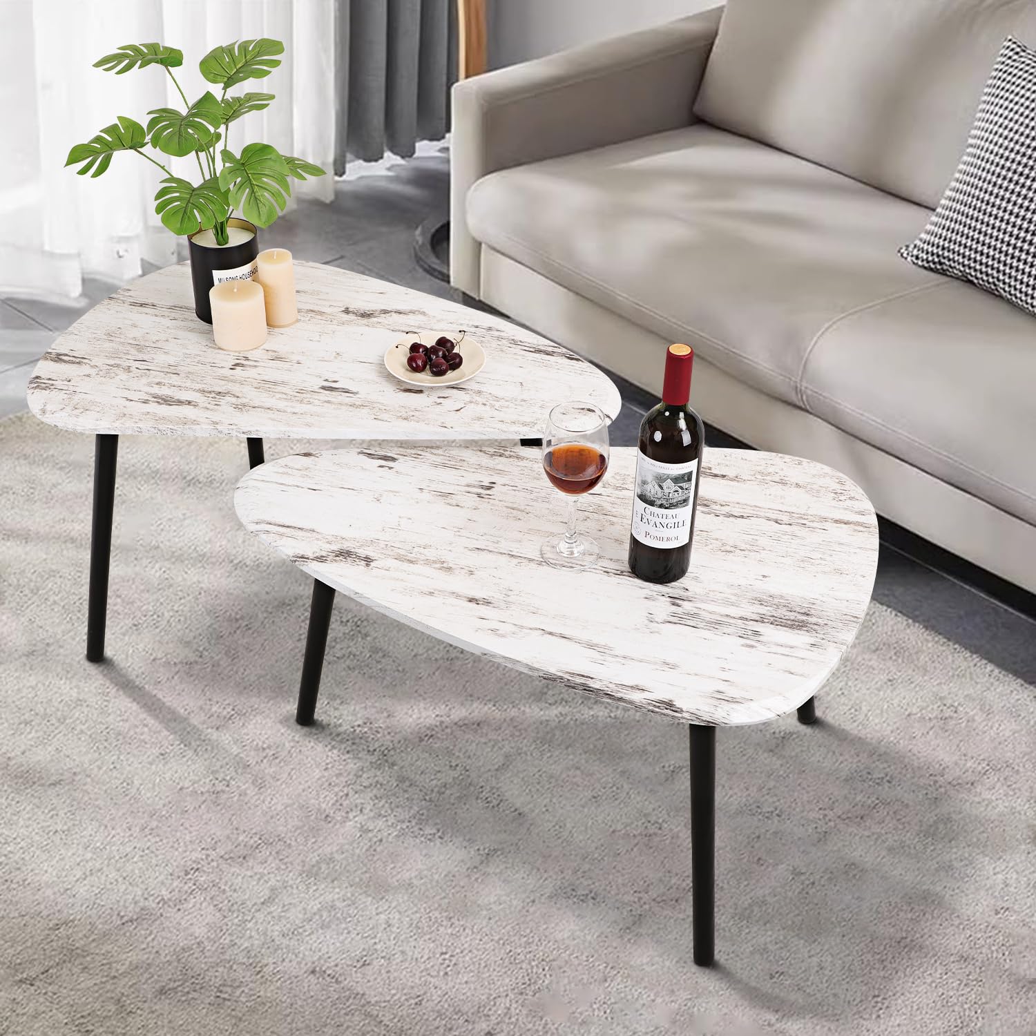 Modern Minimalist Irregular Nesting Coffee Tables Set of 2 - Triangle Side Tables for Living Room, Bedroom, Office - Sofa, Bedside & Apartment Decor - Space-Saving Home Furniture for Small Spaces
