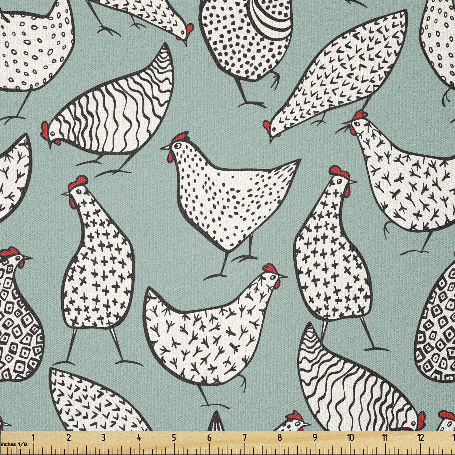 Ambesonne Chicken Print Fabric by The Yard - Minimalist Stripes & Dots Farmhouse Abstract Design, Stretch Knit Material for DIY Clothing, Sewing Projects & Arts Crafts (10 Yards, Almond Green/White) - Perfect for Farmhouse Decor, Kitchen Curtains & Country-Themed DIY Crafts