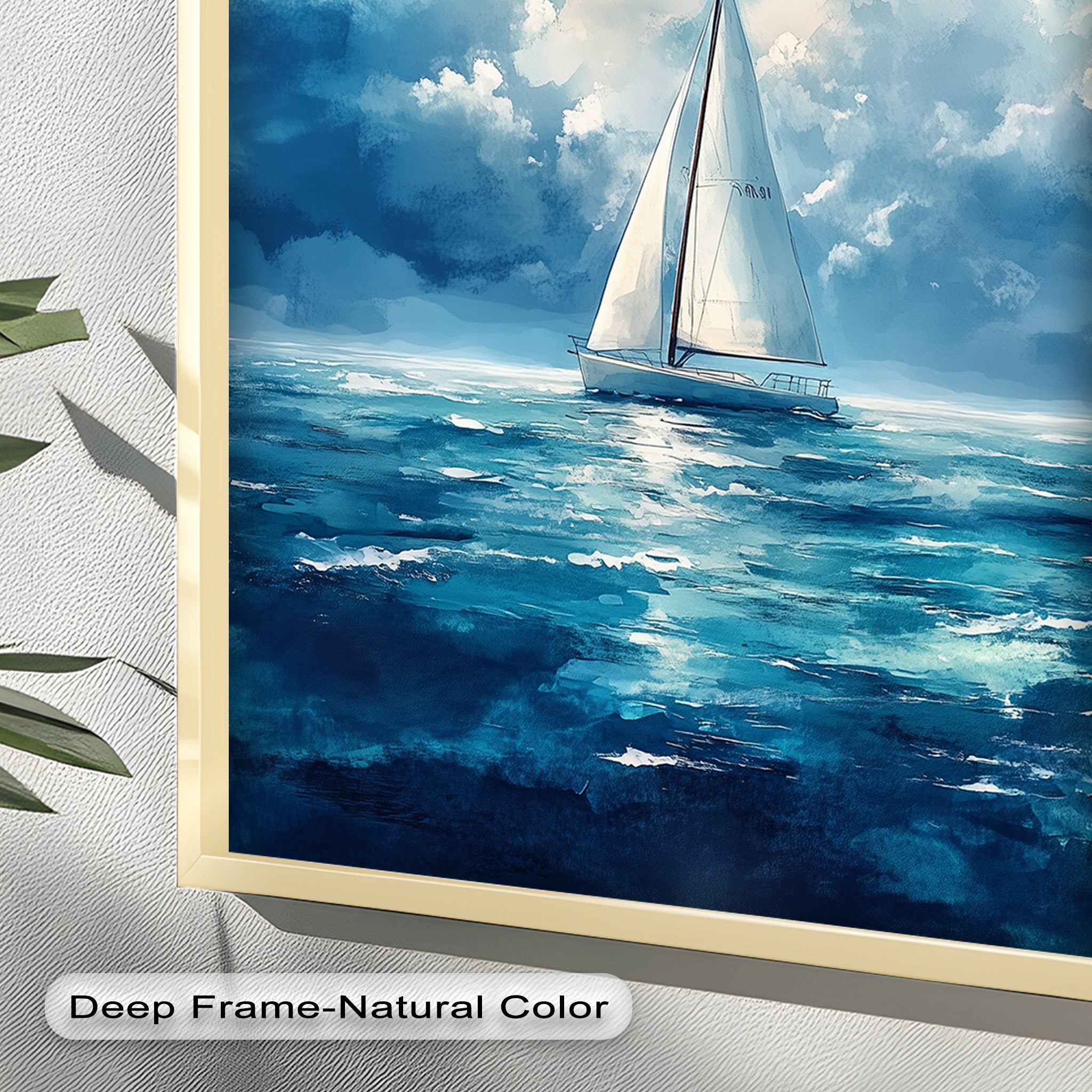 Blue Sky White Sailboat Oil Painting - Handmade Nautical Wall Art for Living Room, Bedroom & Office Decor