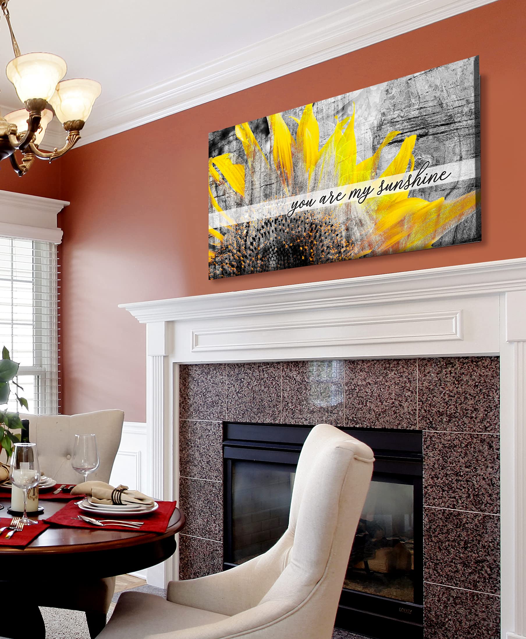 You Are My Sunshine Sunflower Wall Art - Large Canvas Flower Painting for Living Room Decor - Yellow & Grey Modern Home Decor (60x27 inches) - Perfect for Farmhouse, Bedroom & Office Wall Decoration