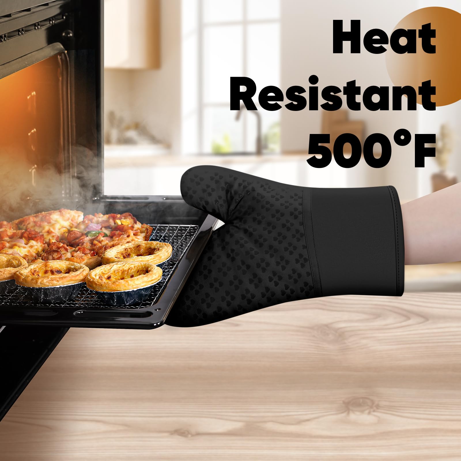 Heat Resistant Oven Mitts and Pot Holders Set of 4 - 500℉ Protection with Non-Slip Silicone Surface - Perfect for Cooking, Baking, Grilling & BBQ - Essential Kitchen Accessories for Home Chefs