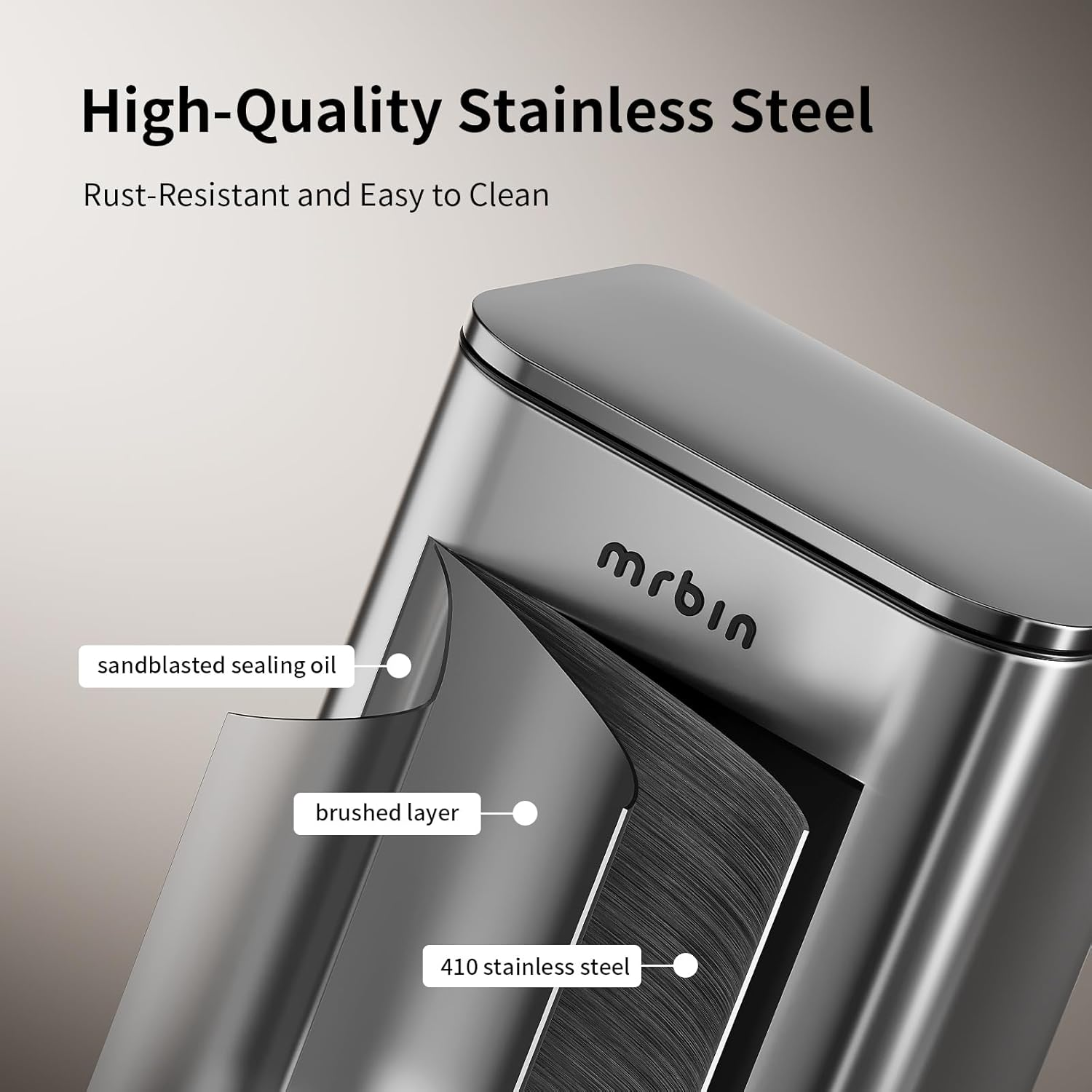 13 Gallon Stainless Steel Kitchen Trash Can - Large Commercial Garbage Bin for Office, Restaurant & Home Use - Odor-Proof & Durable Waste Container