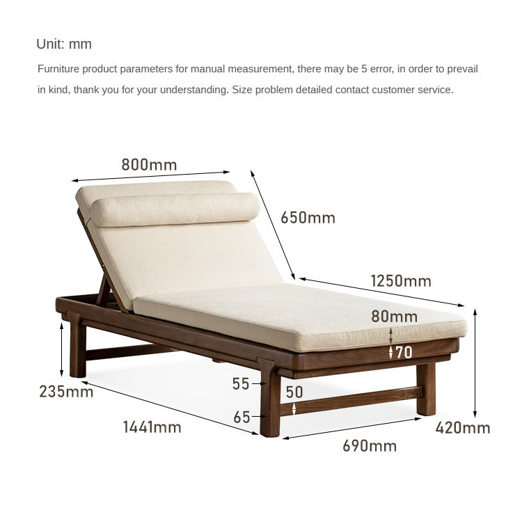 Premium Black Walnut Solid Wood Lounge Single Leisure Sofa Bed - Modern Convertible Daybed for Living Room, Bedroom & Small Spaces