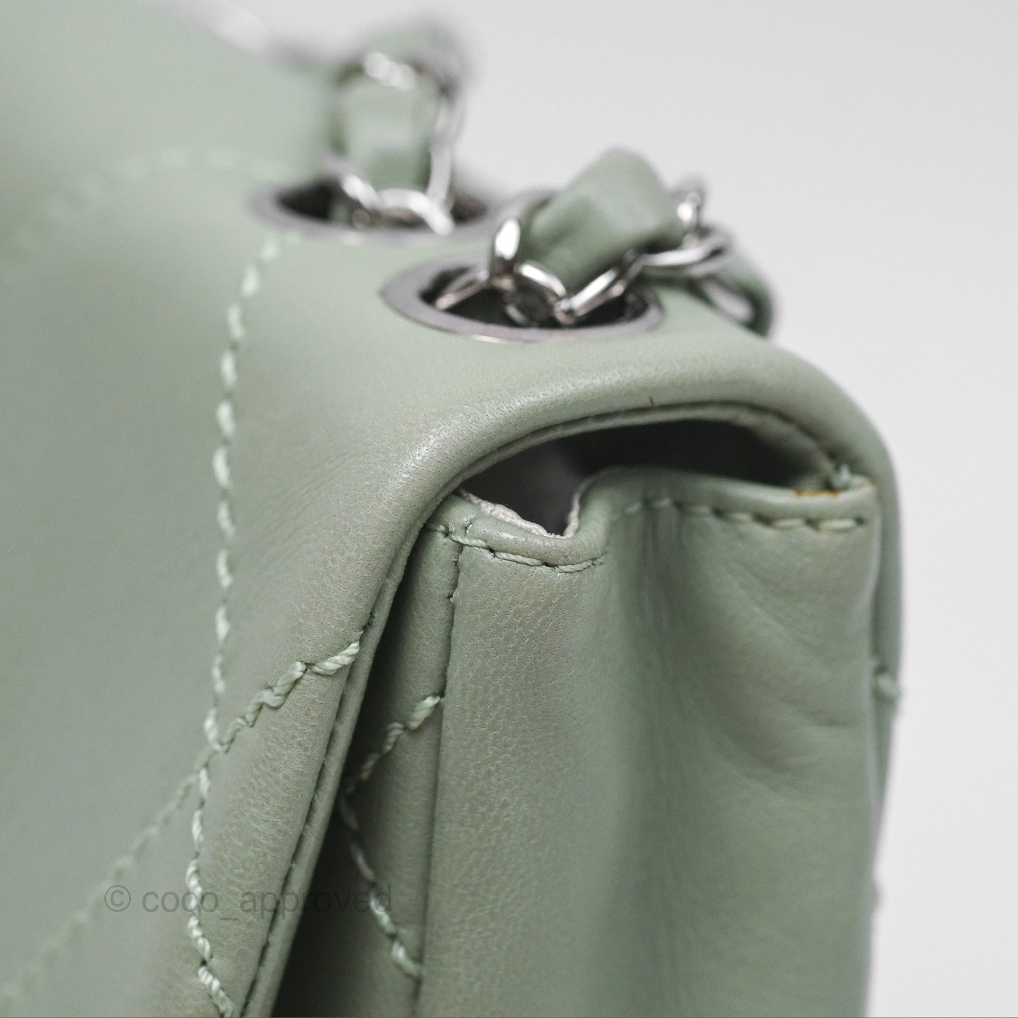 Chanel CC East West Flap Bag Genuine Lambskin Leather Mint Green with Silver Hardware - Luxury Crossbody Purse for Women, Perfect for Date Night & Special Occasions