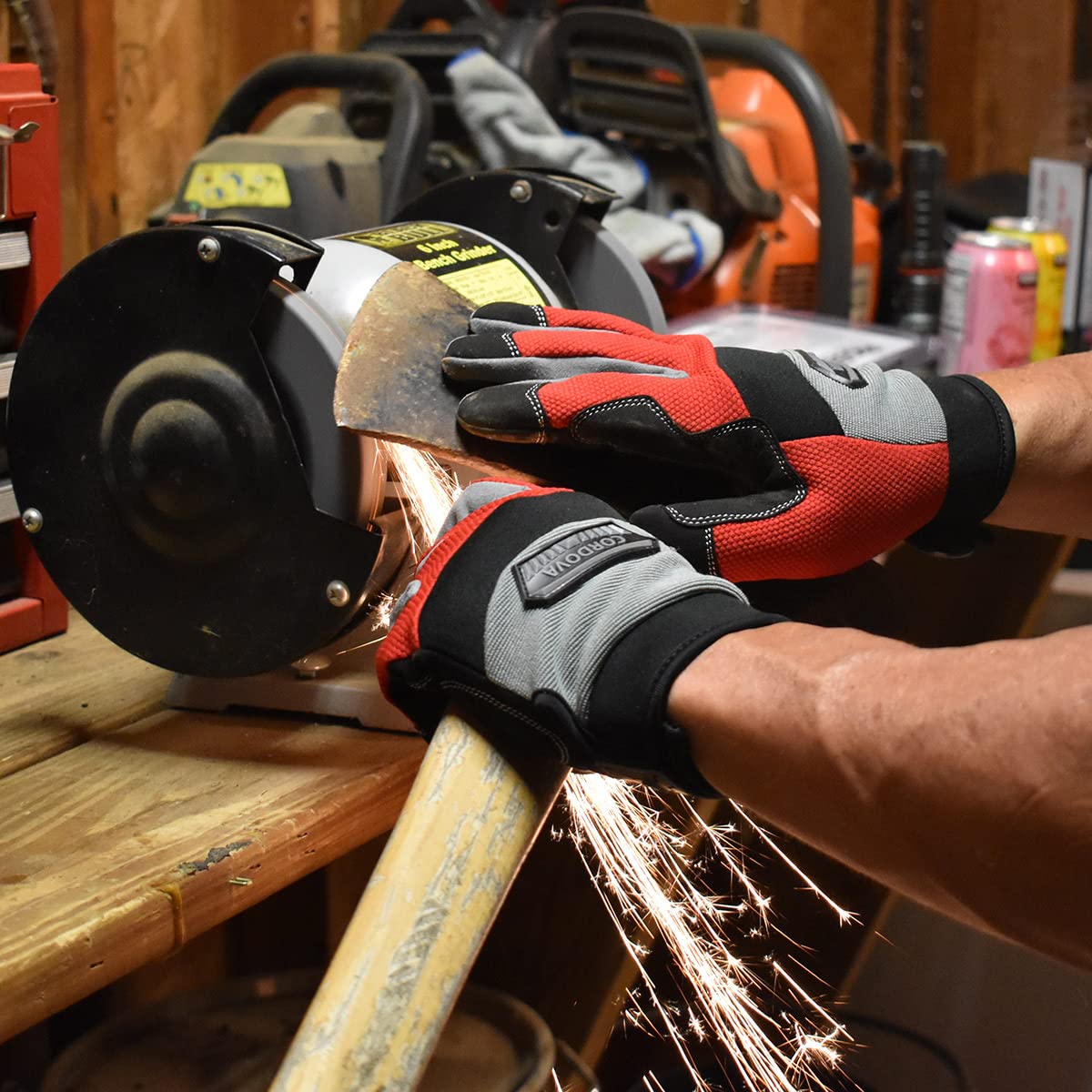 Cordova 99104 Utility Work Gloves with Grip - Leather Palm & Flexible Spandex Back for General Labor, Warehouse & Mechanics - Protective Padding & Adjustable Wrist (X-Large) - Ideal for Construction, Automotive Repair & Heavy-Duty Tasks
