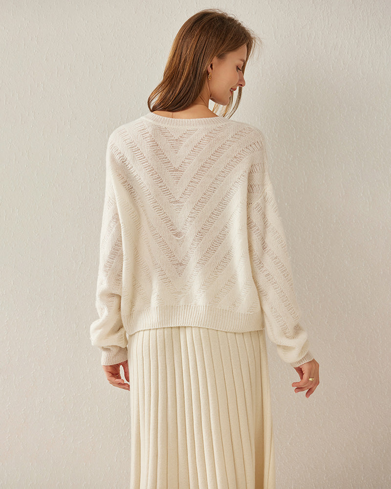 Luxury Loose Cashmere Chevron Sweater for Women - Soft & Warm Winter Knitwear - Perfect for Office, Travel & Casual Outfits