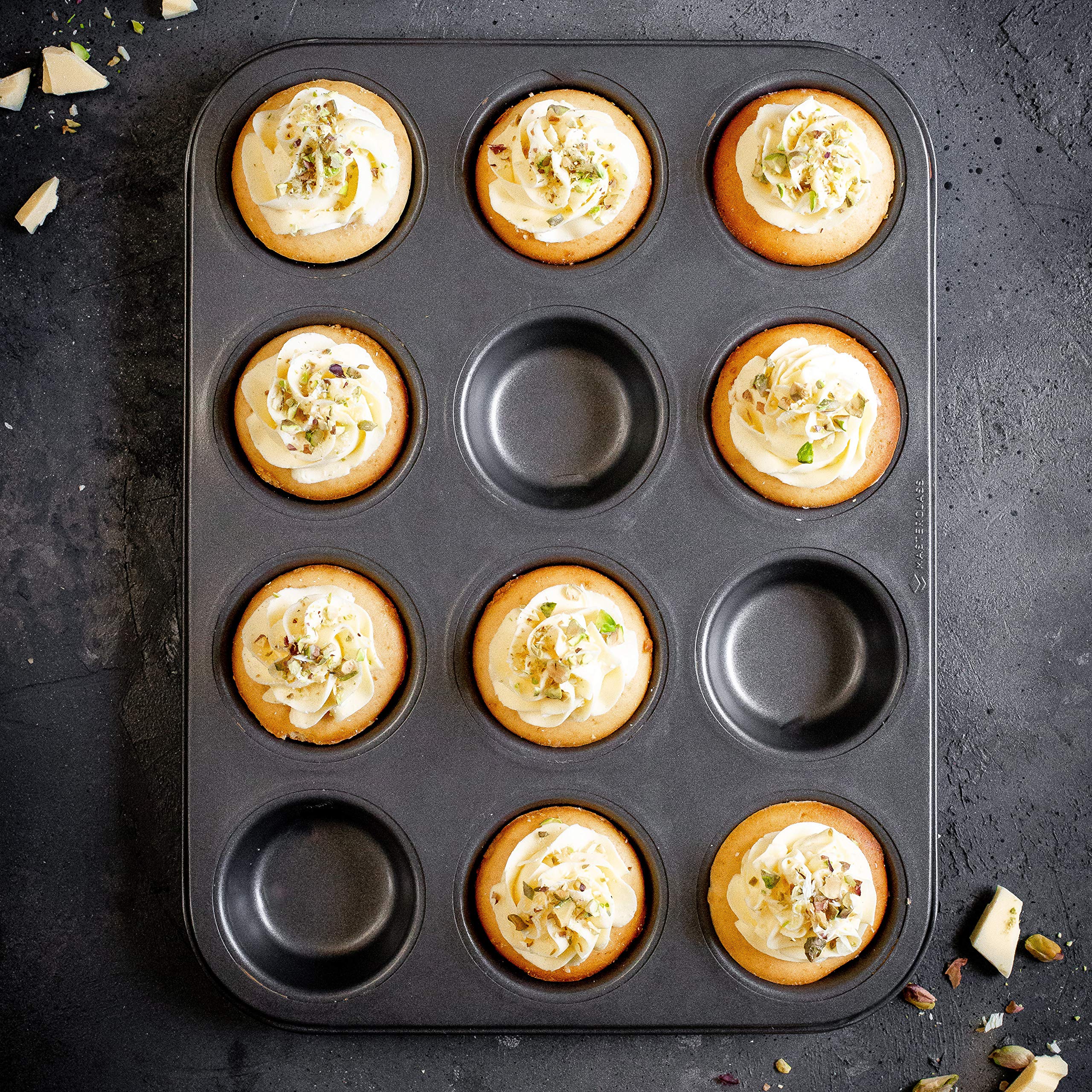 Masterclass Kitchencraft 12-Piece Baking Mince Pie Pan - 32 x 24cm Non-Stick Grey Tart Tray - Perfect for Holiday Baking, Christmas Pies & Party Desserts