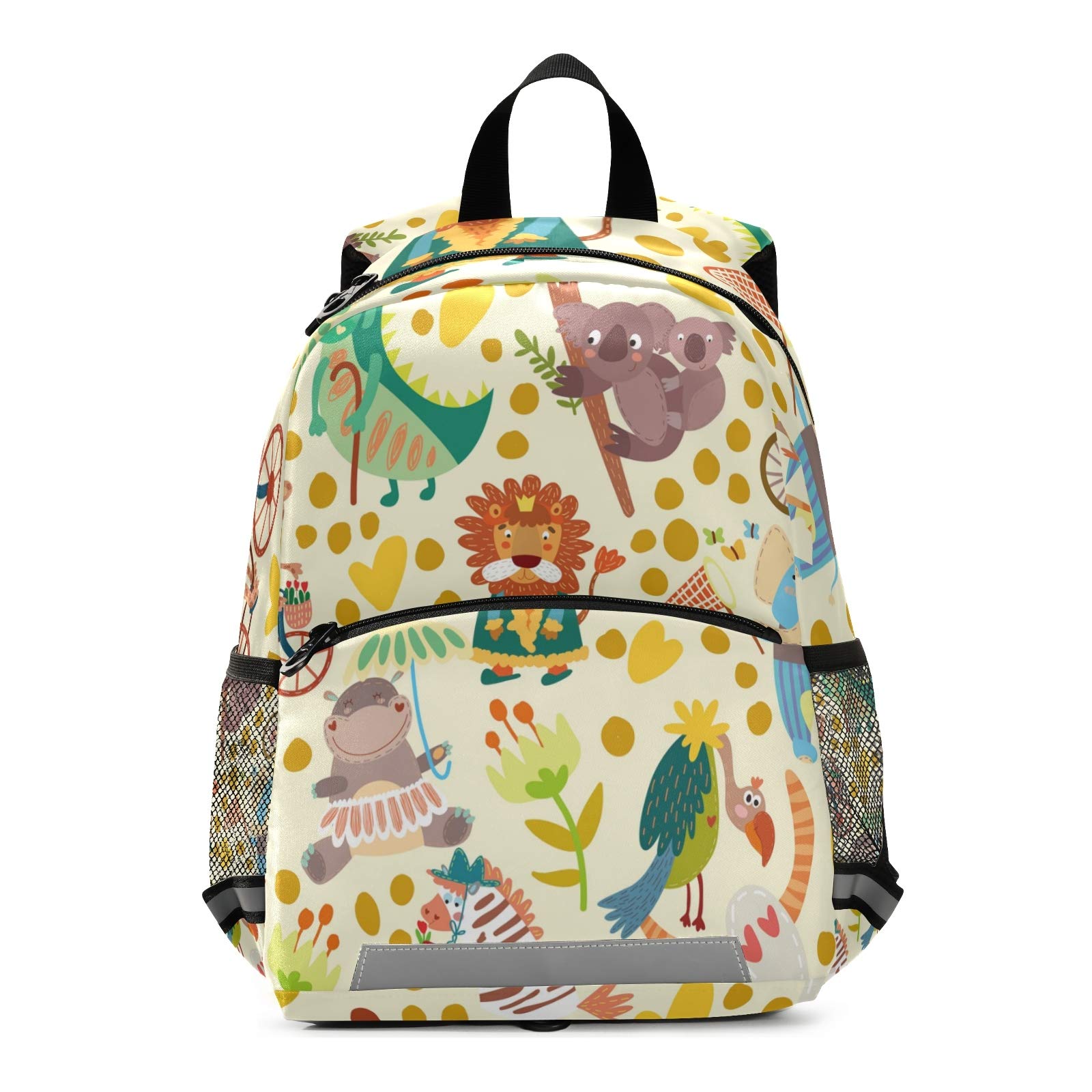 ALAZA Wild Animals Africa Backpack - Iguana, Giraffe, Hippo, Elephant, Crocodile, Jaguar, Lion, Koala & Vulture Print School Bookbag with Safety Harness & Chest Strap - Perfect for Kids Outdoor Adventures, School & Travel