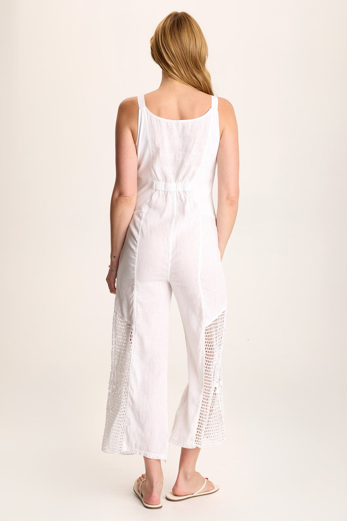 Anamita Women's Linen Crochet Jumpsuit - Bohemian Summer Romper with Floral Embroidery | Perfect for Beach Vacations, Music Festivals & Casual Outings