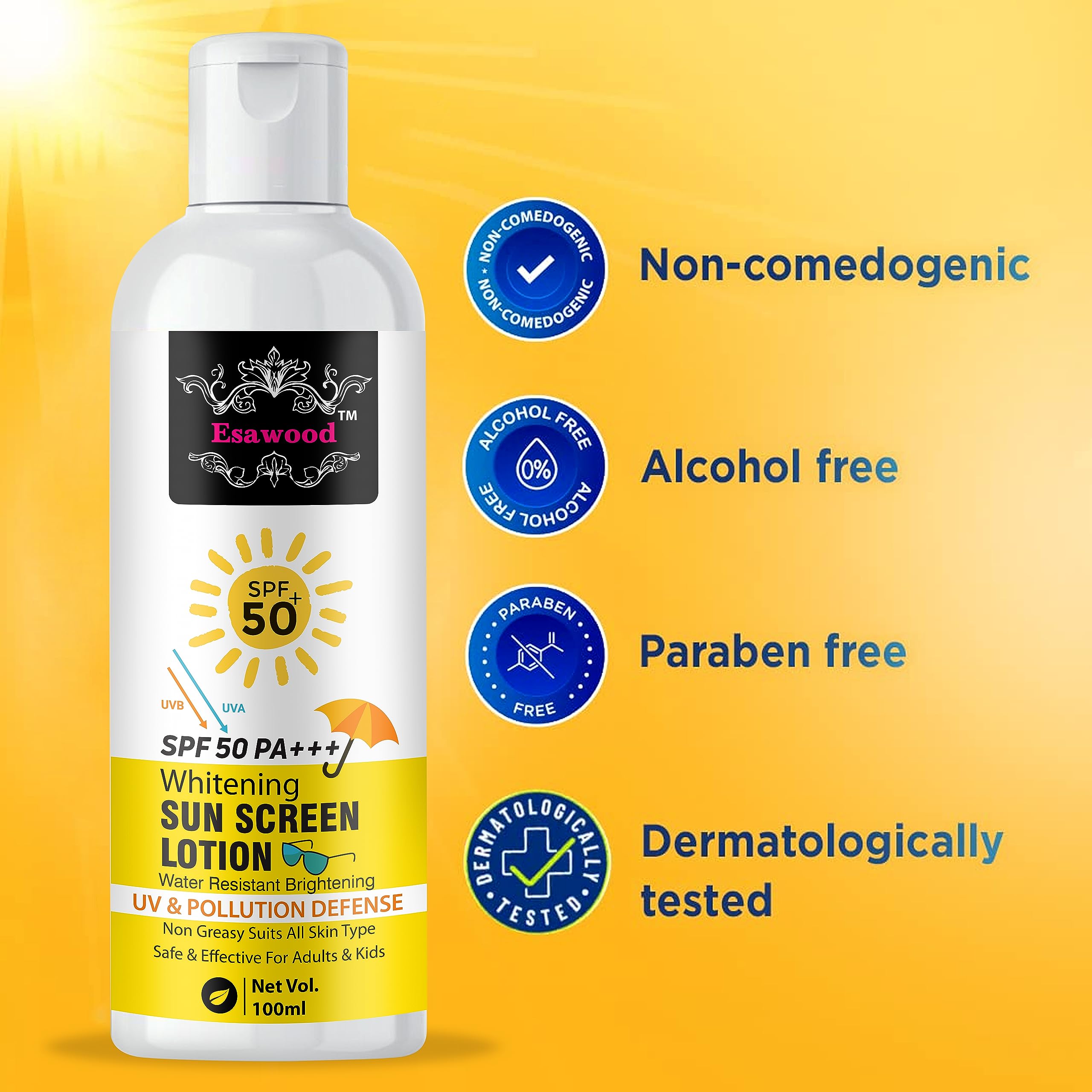 SPF 50+ Sunscreen Lotion for Face & Body - Broad Spectrum UVA/UVB Protection, Water Resistant, Non-Greasy Formula - Perfect for Beach, Swimming & Outdoor Activities
