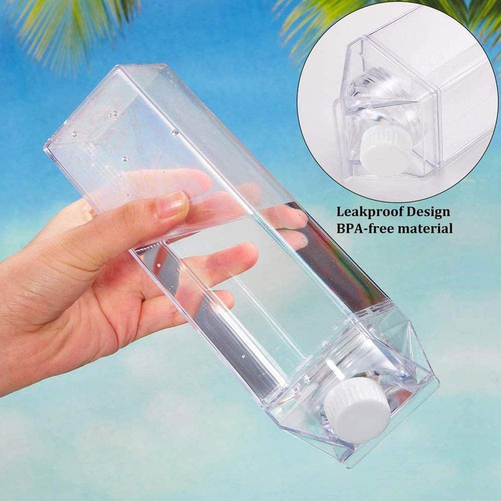 500ml/1000ml Clear Square Milk Carton Water Bottle - Portable BPA-Free Beverage Container for Outdoor, Sports, Travel & Camping - Ideal for Hiking, Gym, Picnics and Daily Hydration