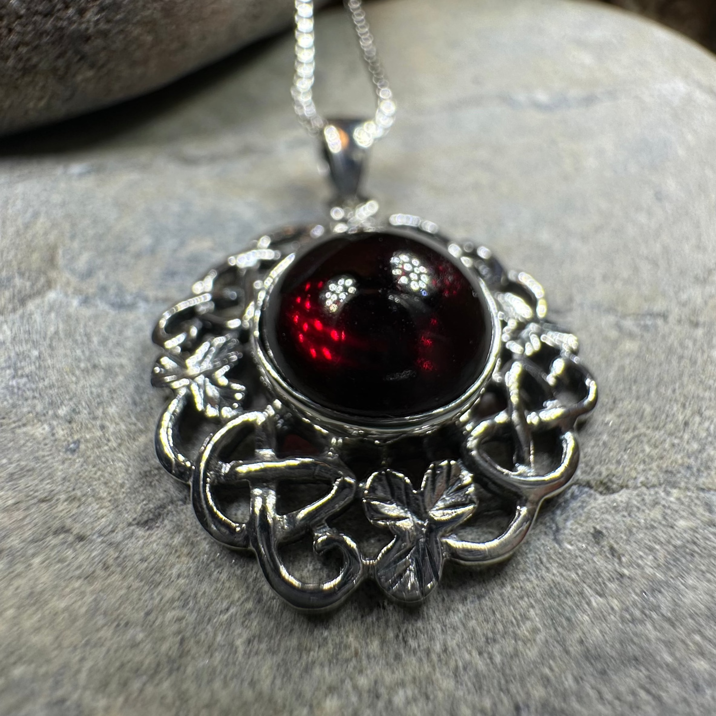 Elegant Elena Shamrock Garnet Pendant Necklace for Women - Sterling Silver Irish Jewelry Gift for St. Patrick's Day, Birthday & Anniversary - Perfect for Parties, Weddings & Special Occasions
