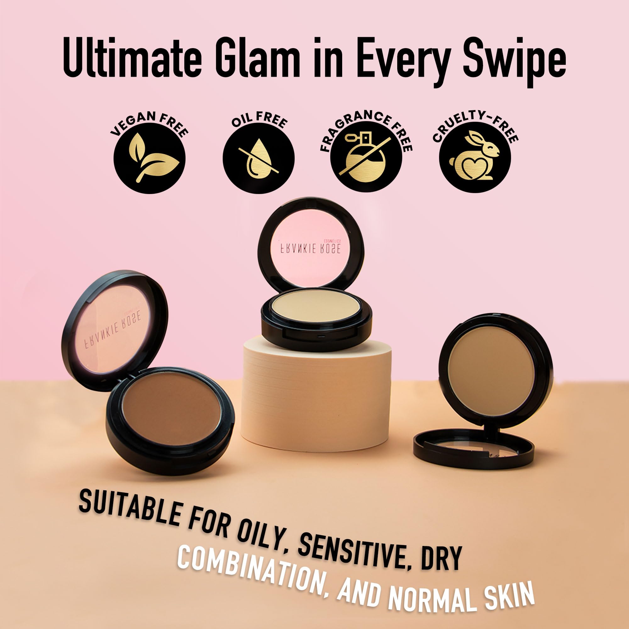 Frankie Rose Cosmetics Full Coverage Powder Foundation - Pore Minimizing, Oil Control & Skin Tone Perfecting Face Makeup | 58g (Porcelain) | Ideal for Daily Wear, Special Occasions & On-The-Go Touch Ups