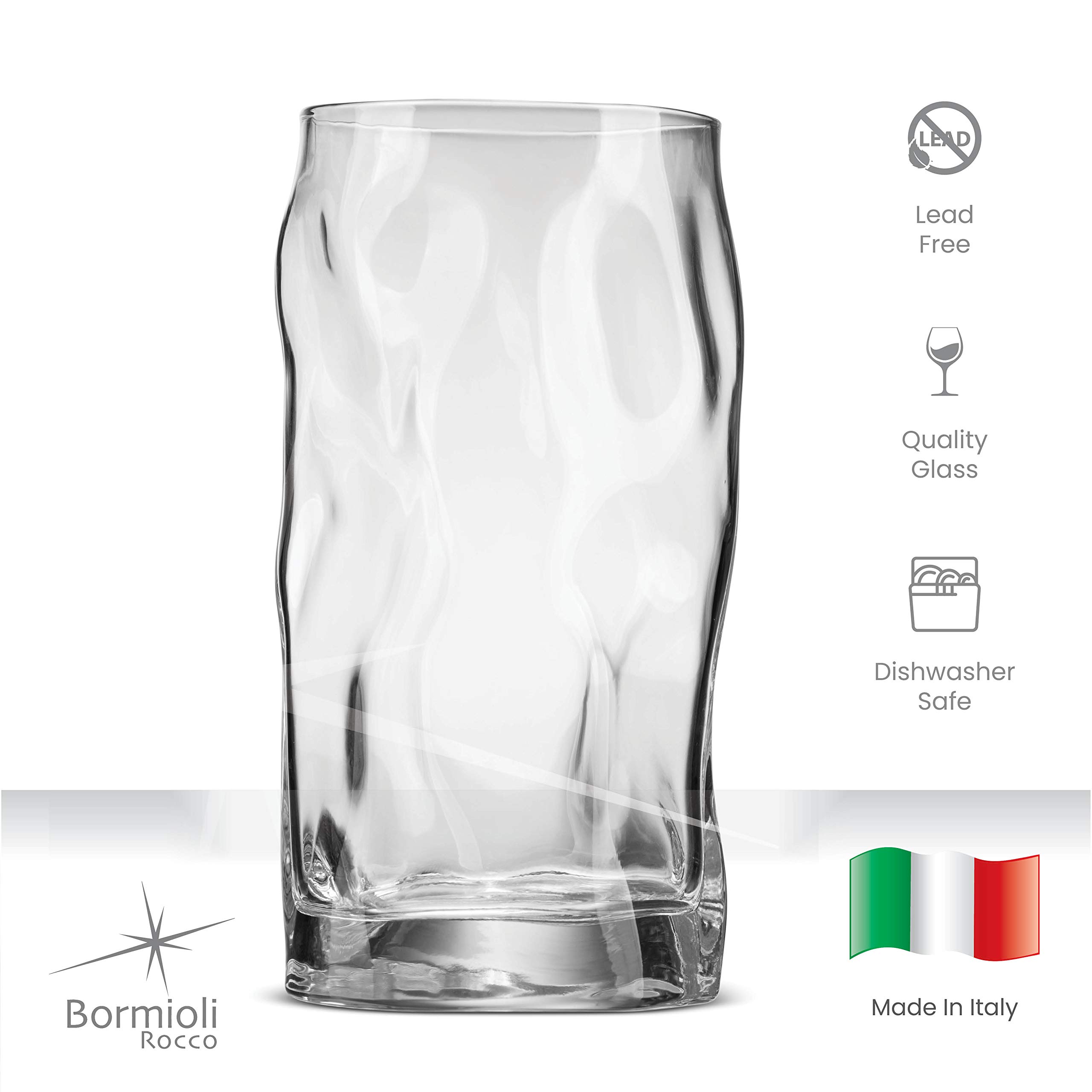 Bormioli Rocco Sorgente 4-Piece Highball Glass Set - Crystal Clear Italian Barware for Bourbon, Scotch, Water & Juice - Perfect for Home Bars, Cocktail Parties & Everyday Use