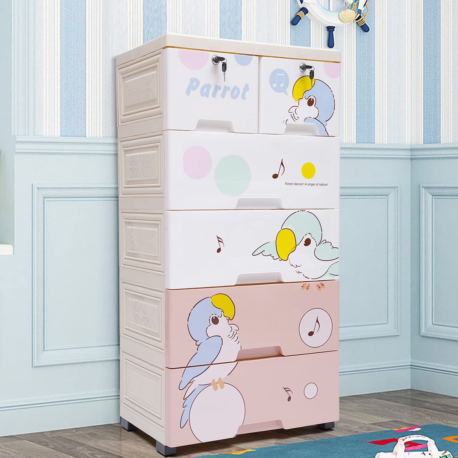 WOQLIBE 6-Drawer Plastic Dresser - Modern Stackable Vertical Clothes Storage Tower with Lockable Cabinet Drawers for Bedroom, Closet & Dorm Organization