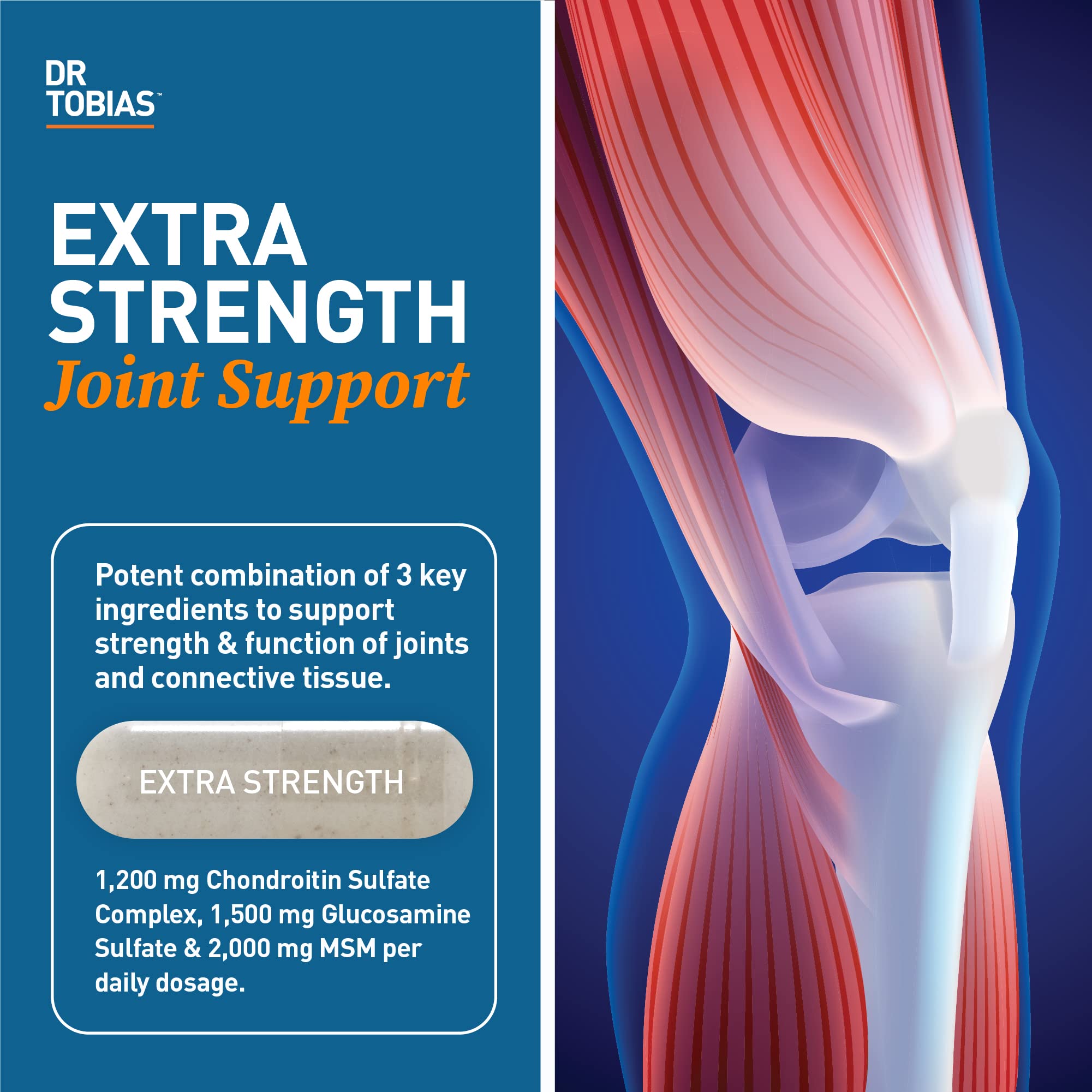 Dr. Tobias Joint Support Supplement with Glucosamine, Chondroitin & MSM - Extra Strength Joint Pain Relief for Men & Women - Supports Connective Tissue, Function & Flexibility - 240 Capsules - Ideal for Active Lifestyles, Sports & Arthritis Support