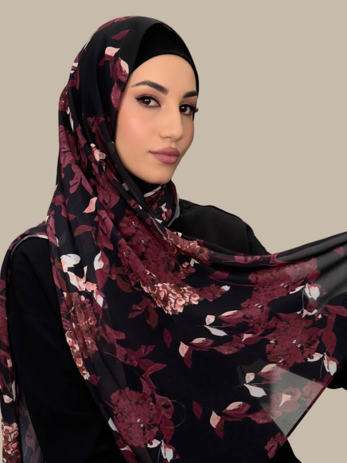 Printed Chiffon Hijab Wild Orchid - Lightweight Muslim Scarf for Women - Perfect for Prayer, Daily Wear & Special Occasions