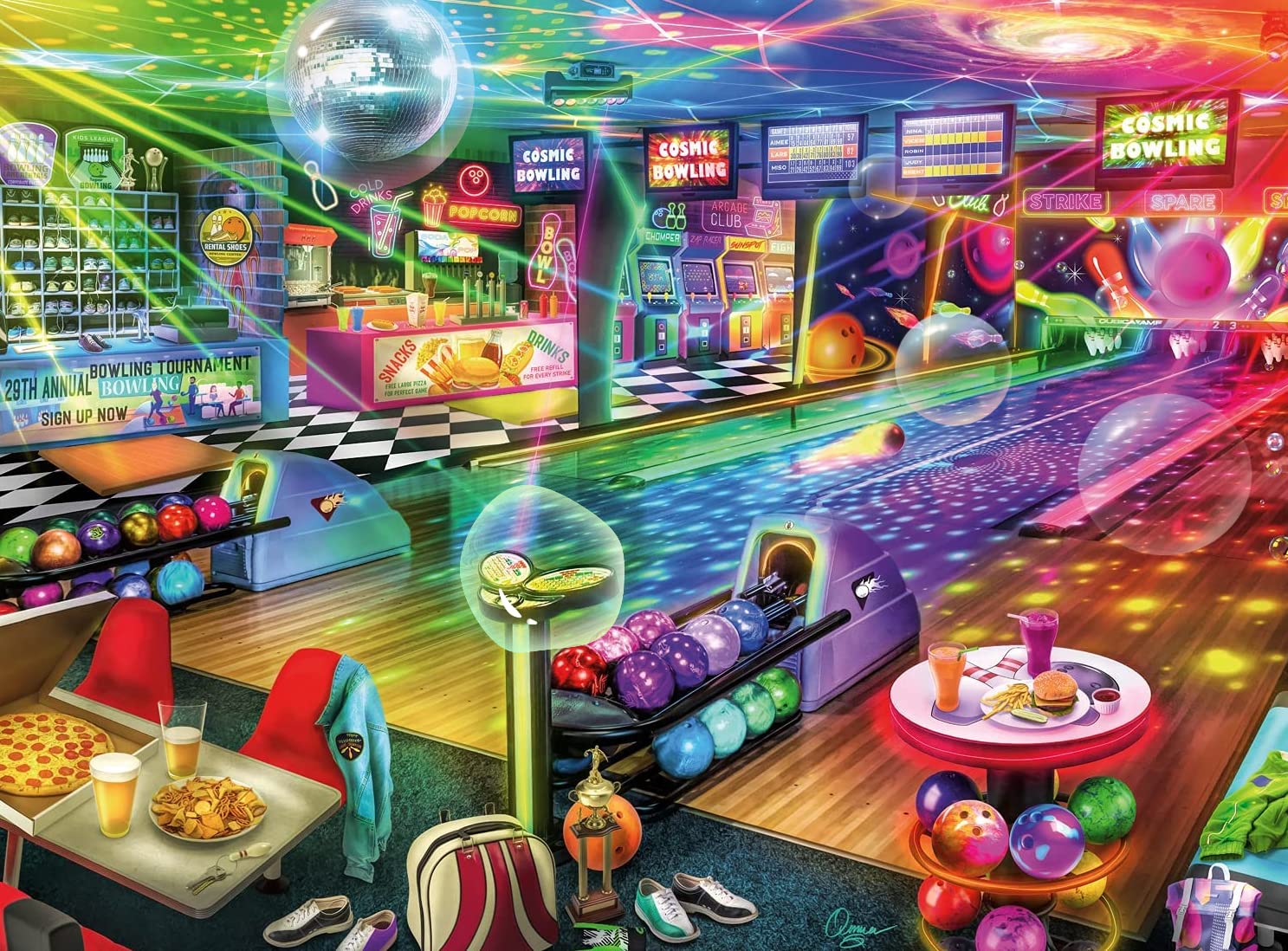 1000 Piece Bowling Puzzle for Adults - Buffalo Games Aimee Stewart Blacklight Bowling - Challenging Jigsaw Puzzle for Family Game Night & Stress Relief