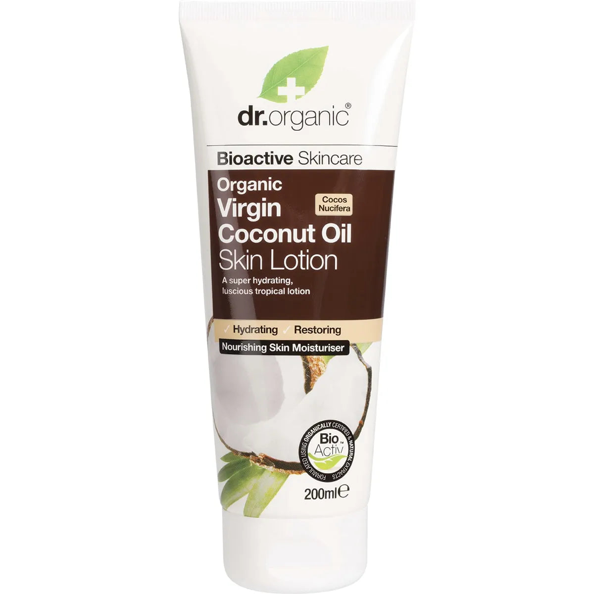 Dr Organic Skin Lotion with Organic Virgin Coconut Oil - Hydrating & Nourishing Moisturizer for Dry, Sensitive Skin | Perfect for Daily Face & Body Care, Massage & Aromatherapy