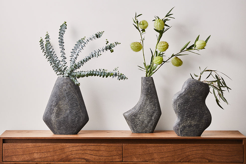 Dean Irregular Vase 25x7.5x30.5cm Slate - Modern Ceramic Home Decor for Living Room, Bedroom, Office & Wedding Centerpiece