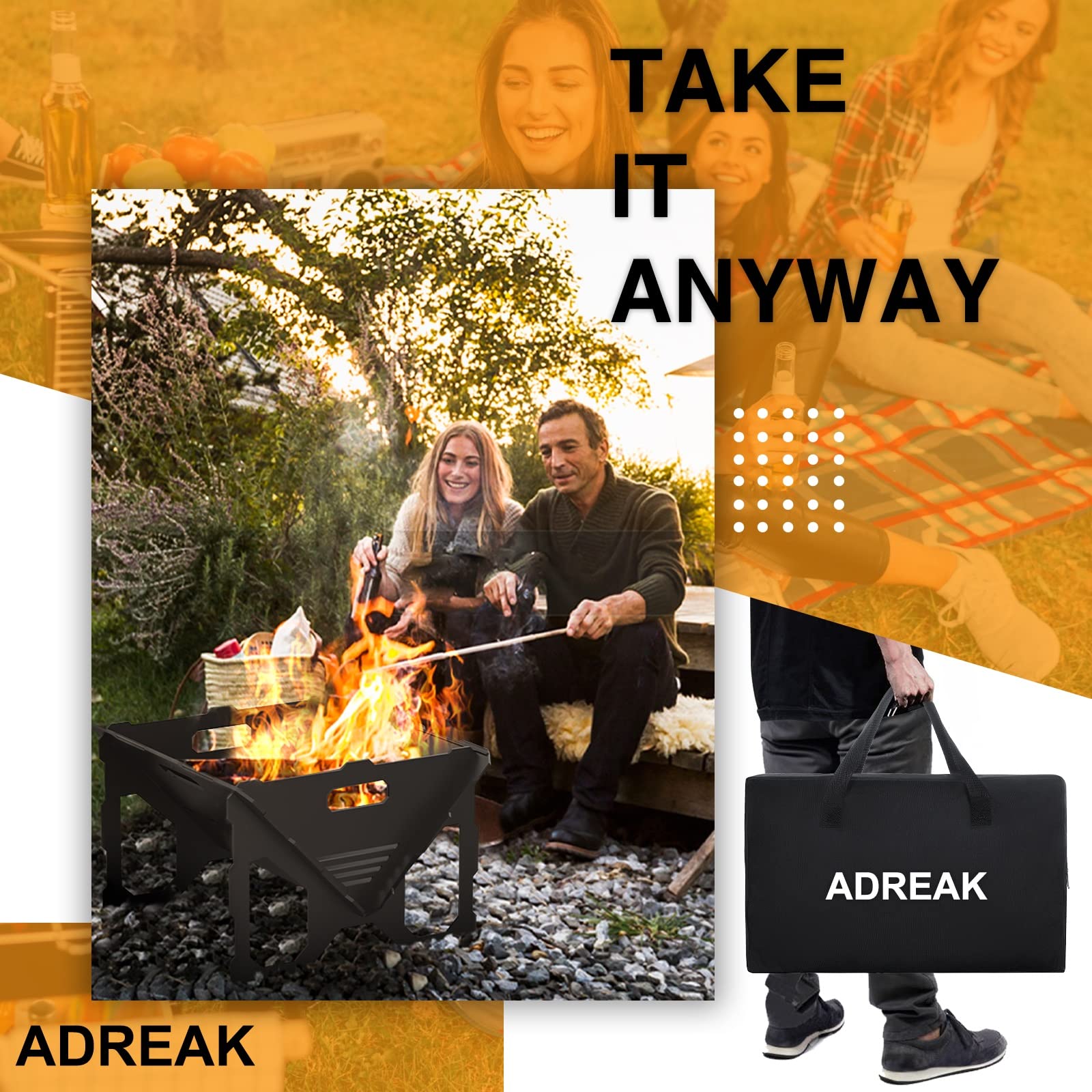 **20 Inch Portable Fire Pit with BBQ Tray - Detachable Steel Outdoor Firepit for Camping, Backyard, Patio, Picnic & Bonfire - Perfect for Garden Gatherings & Cozy Nights (Black, Large)**