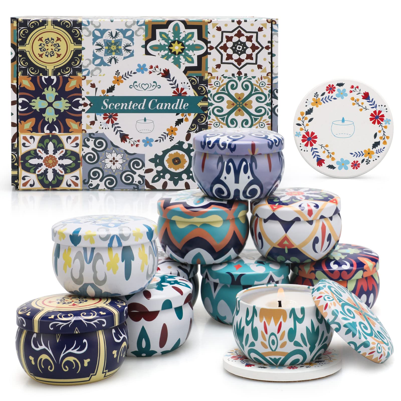 10-Pack Scented Candles for Women - 25oz Long-Lasting Home Fragrance with 2 Decorative Trays - Perfect for Christmas, Birthdays & Special Occasions - Ideal for Relaxation, Aromatherapy & Home Decor