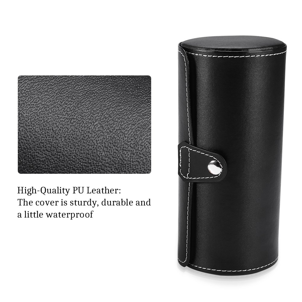 Premium 3-Grid Cylinder Watch Roll Holder - Luxury Wristwatch Display Case & Jewelry Storage Box (Black) - Perfect Gift for Watch Collectors & Travel Organizer