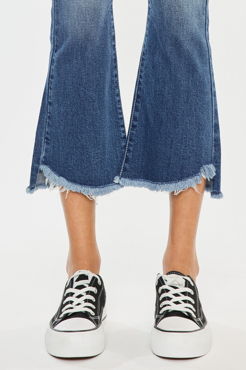Aida Mid Rise Cropped Flare Jeans for Women - Stretchy Denim Pants, Vintage High Waisted Bootcut Jeans - Perfect for Casual Outfits, Date Nights & Office Wear