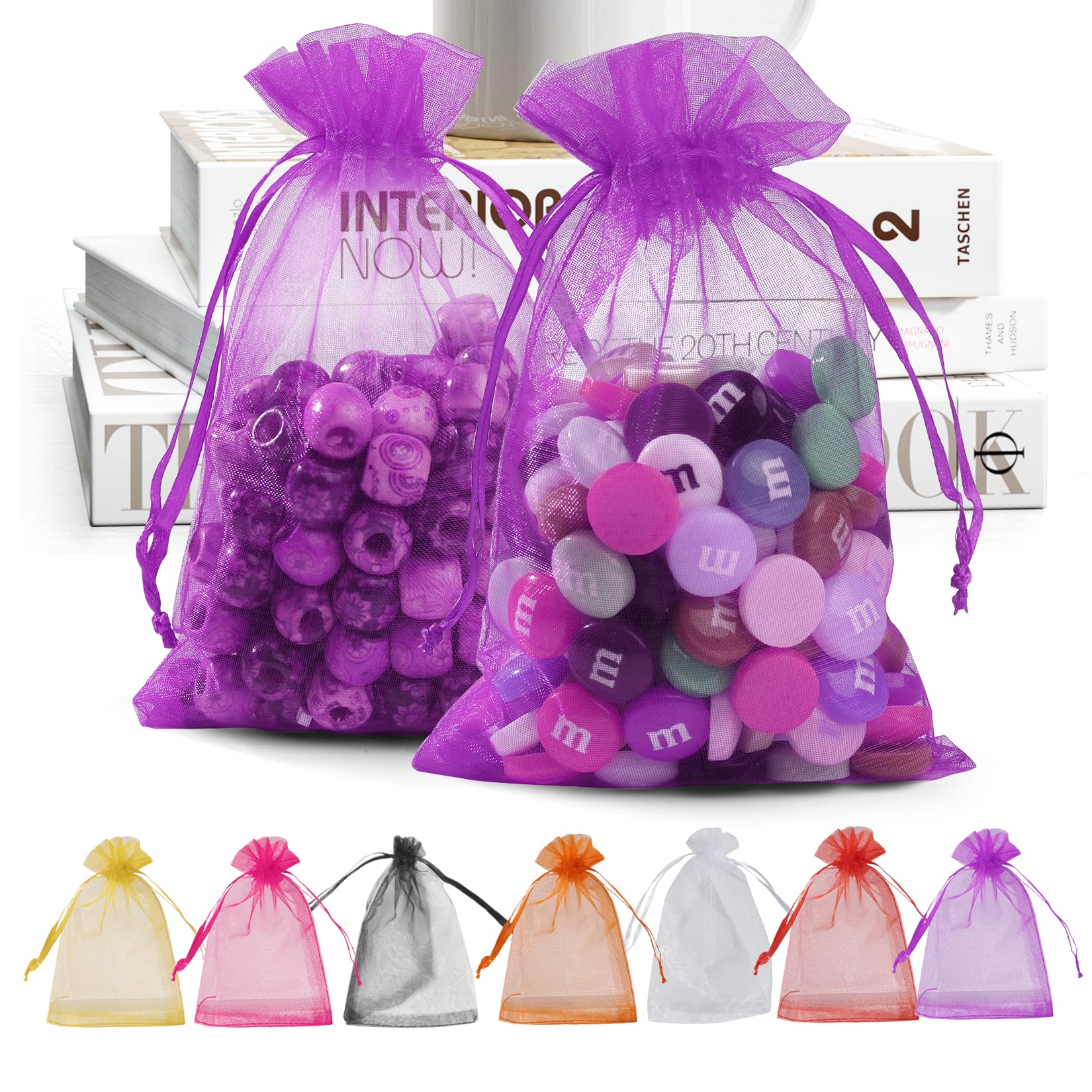 Premium 50 Pack 4x6 Inch Purple Organza Drawstring Bags for Wedding Favors, Party Gifts, Candy, Jewelry & Christmas Presents - Elegant Sheer Favor Bags for Special Occasions